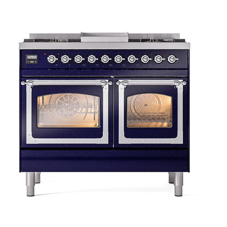 ILVE UND40FNMPMBC Nostalgie II Noblesse 40 inch Dual Fuel Range (Natural Gas, Triple Glass Door, Midnight Blue, Chrome)