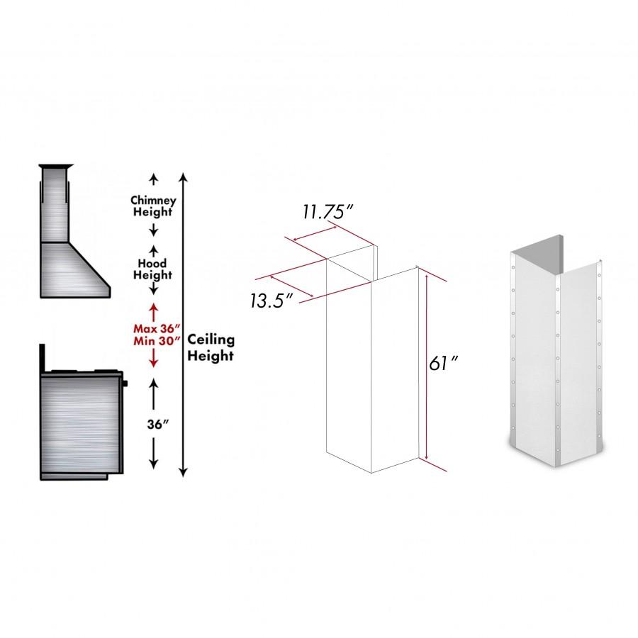 ZLINE 61" DuraSnow Stainless Steel Extended Chimney and Crown (655-4SSSS-36-304-E)