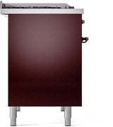 Nostalgie II 40 Inch Dual Fuel Natural Gas Freestanding Range in Burgundy with Bronze Trim