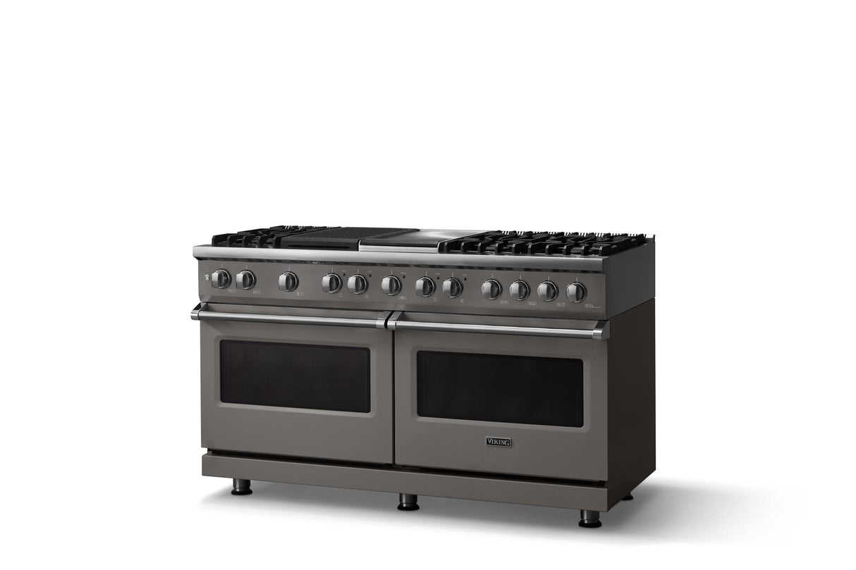 60"W.Dual Fuel Range (Finish: Damascus Gray, Trim: Polished Chrome, Fuel: Natural Gas)