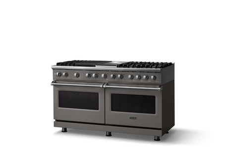 60"W.Dual Fuel Range (Finish: Damascus Gray, Trim: Polished Chrome, Fuel: Natural Gas)