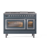 ILVE UN48FNMPBGC Nostalgie II Noblesse 48 inch Dual Fuel Range (8 Sealed Burners + Griddle, Natural Gas, Triple Glass Door, Blue Grey, Chrome)