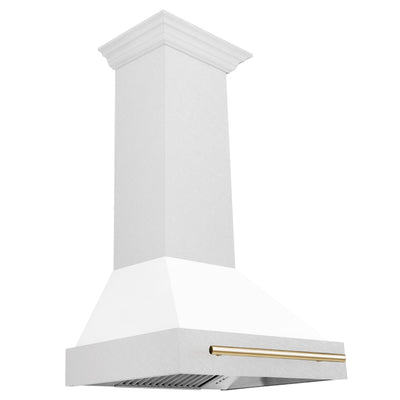 30 in. ZLINE Autograph Edition DuraSnow Stainless Steel Range Hood with White Matte Shell and Accented Handle (8654SNZ-WM30) [Color: Gold]