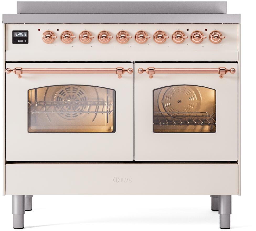 Nostalgie II 40 Inch Electric Freestanding Range in Antique White with Copper Trim