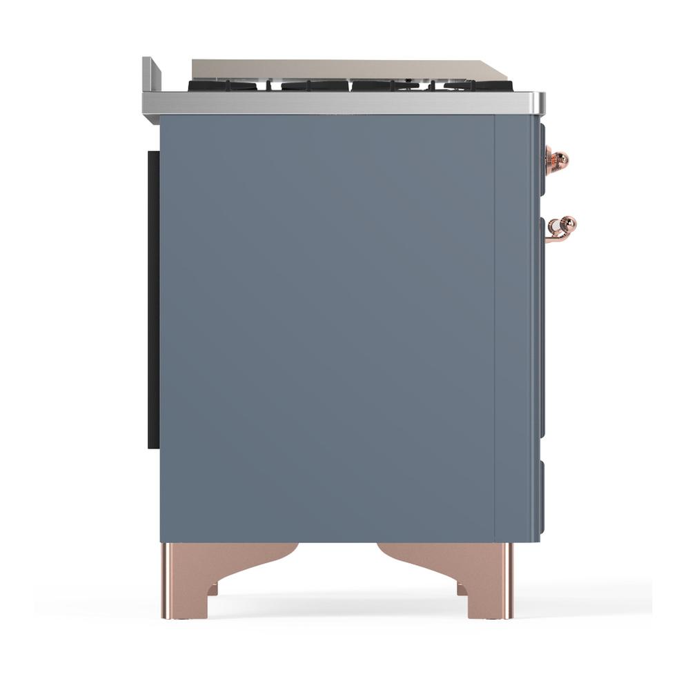 ILVE UM48FSNR3BGP Majestic III 48 inch Dual Fuel Range with 5 Black Brass Burners, Griddle and French Top, Dual Function Burner up to 25,000 BTU (Natural Gas, Triple Glass Door, Blue Grey, Copper)