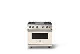 36"W. Sealed Burner Gas Range (Burner: 4g, Finish: Pure White, Trim: Polished Chrome, Fuel: Natural Gas)