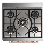 ILVE UM30QNR3EGPLP Majestic III 30 inch Dual Fuel Range with 5 Black Brass Burners, Dual Function Burner up to 25,000 BTU (Liquid Propane, Solid Door, Emerald Green, Copper)
