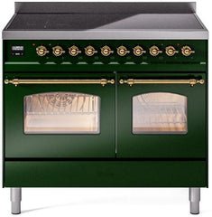 Nostalgie II 40 Inch Electric Freestanding Range in Emerald Green with Brass Trim