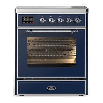 ILVE UMIB30NR3MBC Majestic III 30 inch Induction Range with 4 Elements, 4 cu. ft. Oven Capacity (Triple Glass Door, Midnight Blue, Chrome)