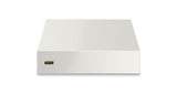 36"W. 18"H. Wall Hood (Finish: Pure White, Trim: Brushed Brass)
