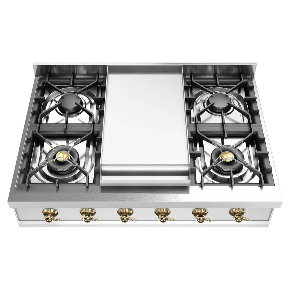 ILVE UHCP36FNSSGLP Nostalgie II 36 inch Built-In Gas Rangetop with Griddle, in Stainless Steel (Liquid Propane)