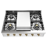 ILVE UHCP36FNSSGLP Nostalgie II 36 inch Built-In Gas Rangetop with Griddle, in Stainless Steel (Liquid Propane)