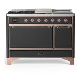 ILVE UM48FSQNR3MGP Majestic III 48 inch Dual Fuel Range with 5 Black Brass Burners, Griddle and French Top, Dual Function Burner up to 25,000 BTU (Natural Gas, Solid Door, Graphite Matte, Copper)
