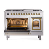 ILVE UN48FNMPSSGLP Nostalgie II Noblesse 48 inch Dual Fuel Range (8 Sealed Burners + Griddle, Liquid Propane, Triple Glass Door, Stainless Steel, Brass)