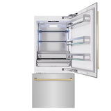 ZLINE Autograph Edition 36 in. 19.8 cu. ft. Built-In Bottom Freezer Refrigerator with Water Dispenser and Ice Maker in Stainless Steel with Champagne Bronze Accents (RBITZ-304-36CB)