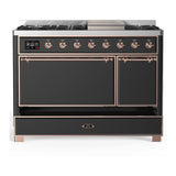 ILVE UM48FQNR3MGP Majestic III 48 inch Dual Fuel Range with 8 Burners and Griddle, Dual Function Burner up to 25,000 BTU (Natural Gas, Solid Door, Graphite Matte, Copper)