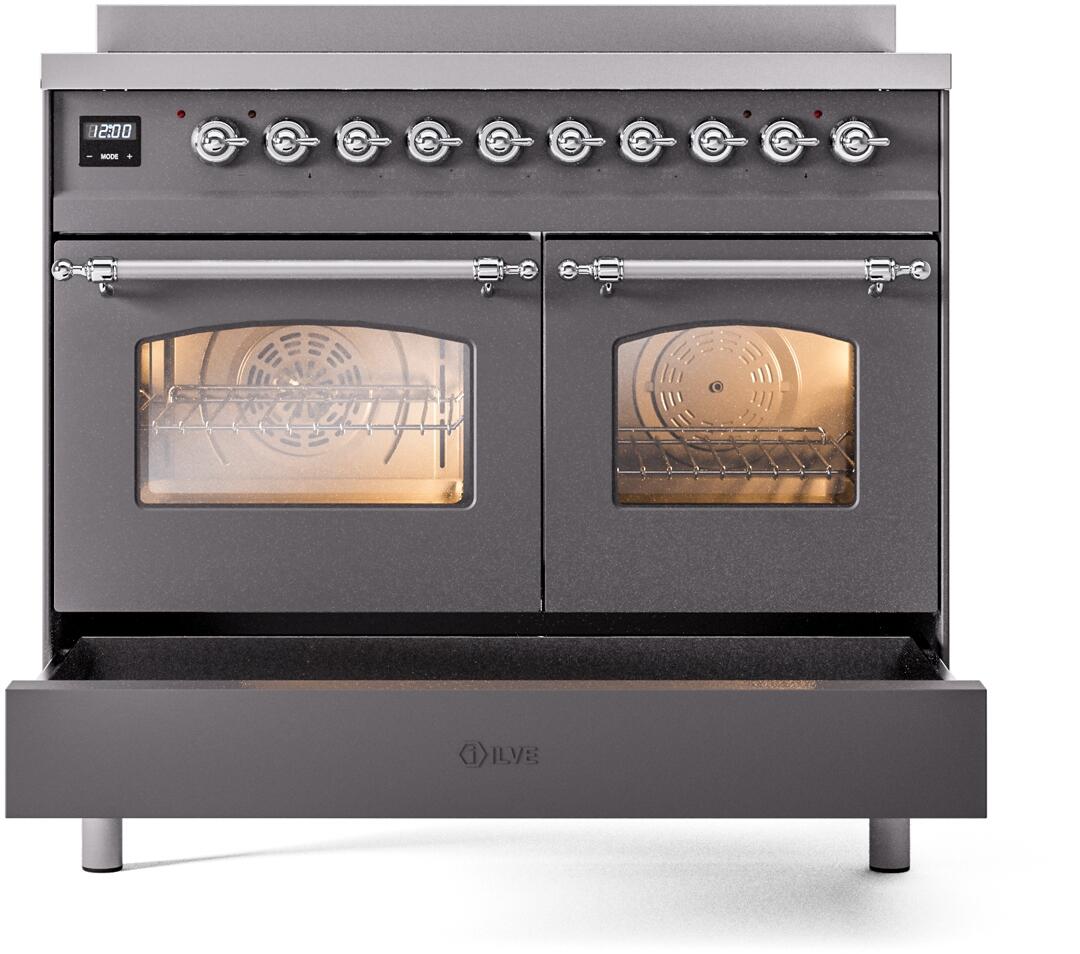 Nostalgie II 40 Inch Electric Freestanding Range in Matte Graphite with Chrome Trim