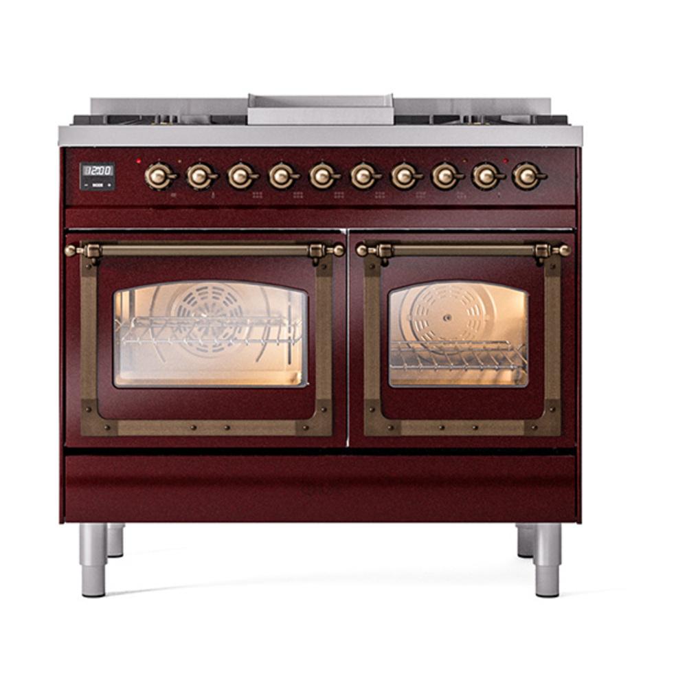 ILVE UND40FNMPBUBLP Nostalgie II Noblesse 40 inch Dual Fuel Range (Liquid Propane, Triple Glass Door, Burgundy, Burnished)