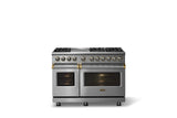 48"W. Dual Fuel Range (Burner: 6g, Finish: Stainless Steel, Trim: Brushed Brass, Fuel: Propane)