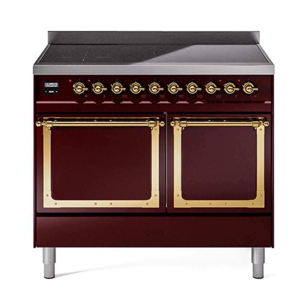 ILVE UNDI406QNMPBUG Nostalgie II Noblesse 40 inch Induction Range (Solid Door, Burgundy, Brass)