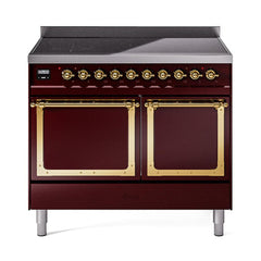ILVE UNDI406QNMPBUG Nostalgie II Noblesse 40 inch Induction Range (Solid Door, Burgundy, Brass)