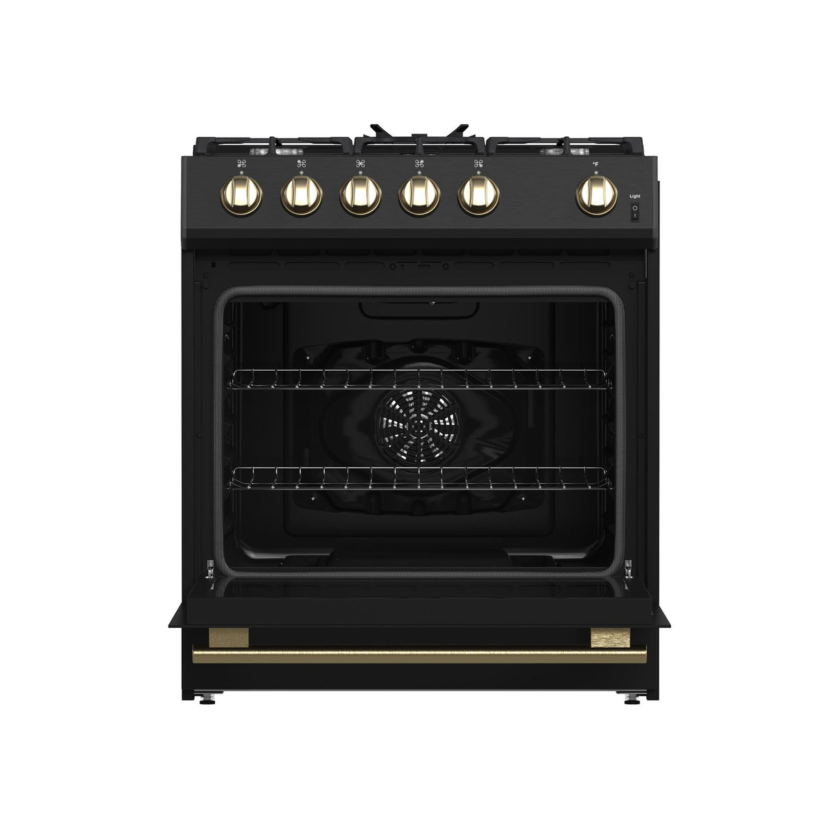 Forno Leonardo Espresso 30-Inch Black Gas Range, 5 Burners, 39,500 BTU, 5 cu.ft Convection Oven