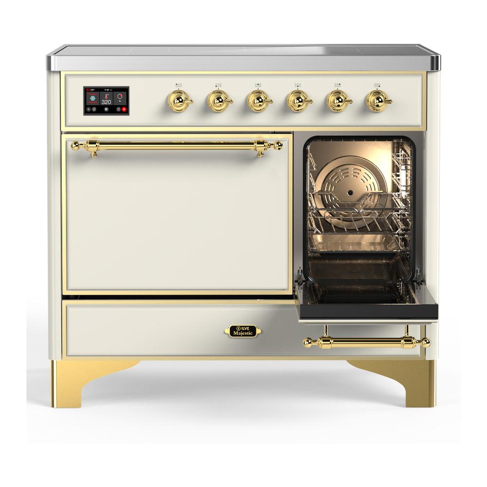 ILVE UMDIB40QNR3AWG Majestic III 40 inch Induction Range with 6 Elements, 3.82 cu. ft. Total Oven Capacity (Solid Door, Antique White, Brass)