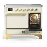 ILVE UMDIB40QNR3AWG Majestic III 40 inch Induction Range with 6 Elements, 3.82 cu. ft. Total Oven Capacity (Solid Door, Antique White, Brass)