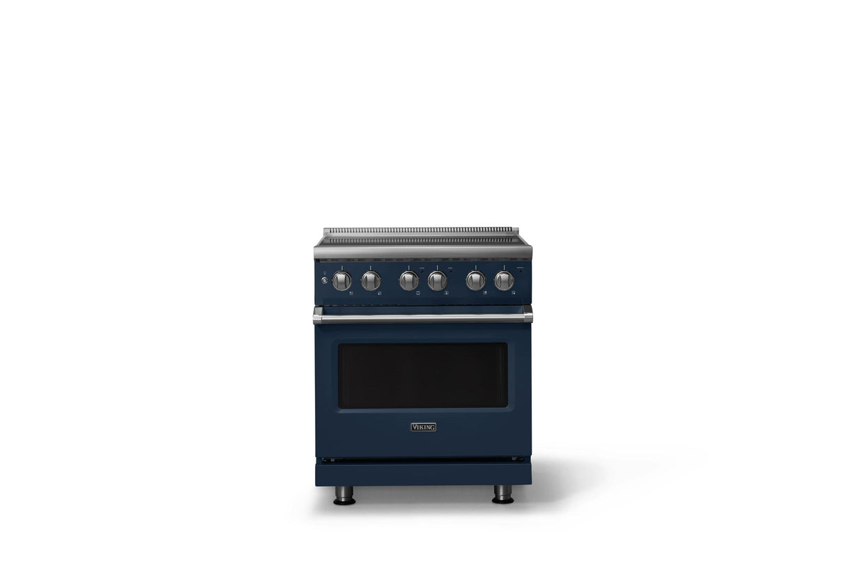 30"W. Electric Range (Finish: Slate Blue, Trim: Polished Chrome)