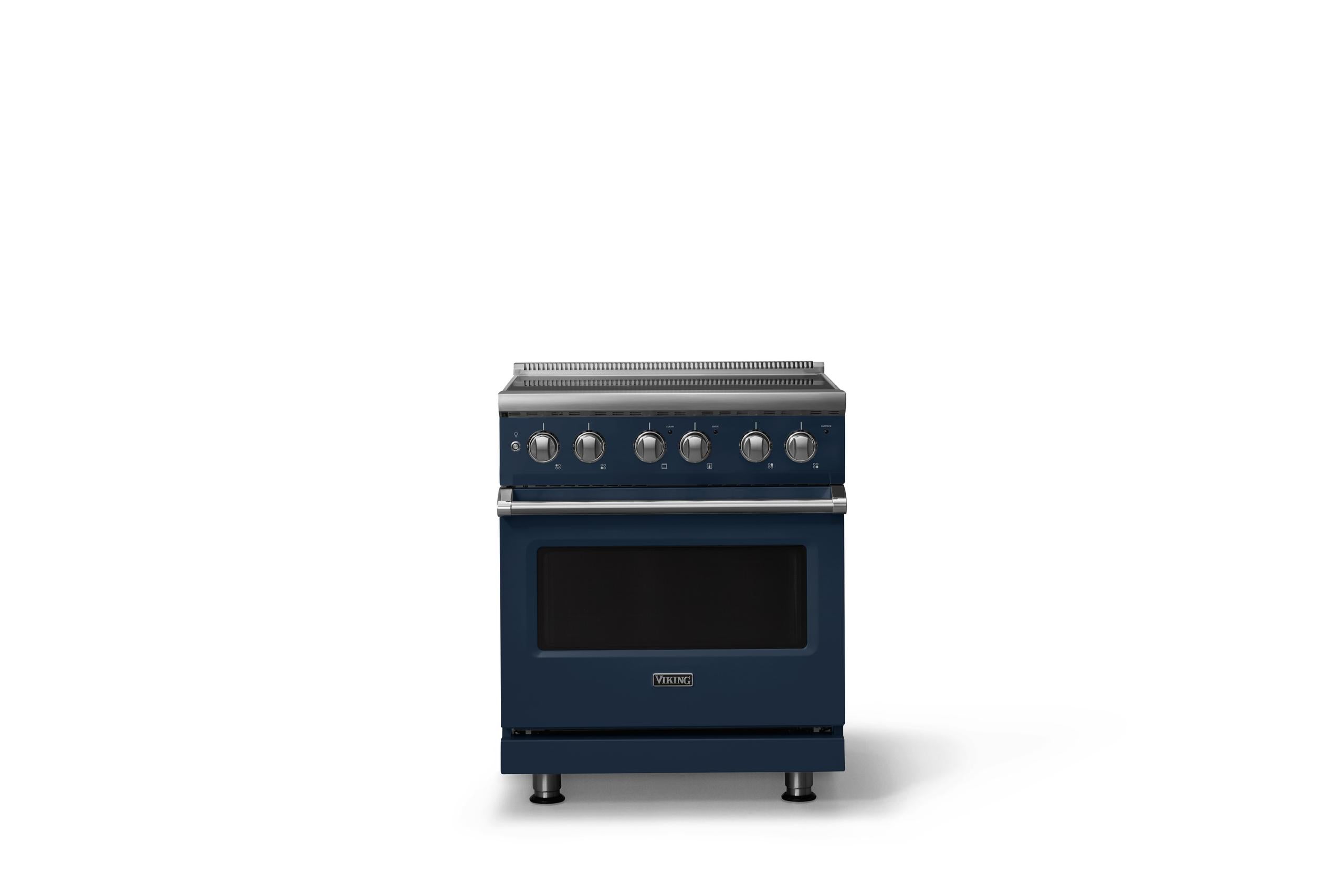 30"W. Electric Range (Finish: Slate Blue, Trim: Polished Chrome)