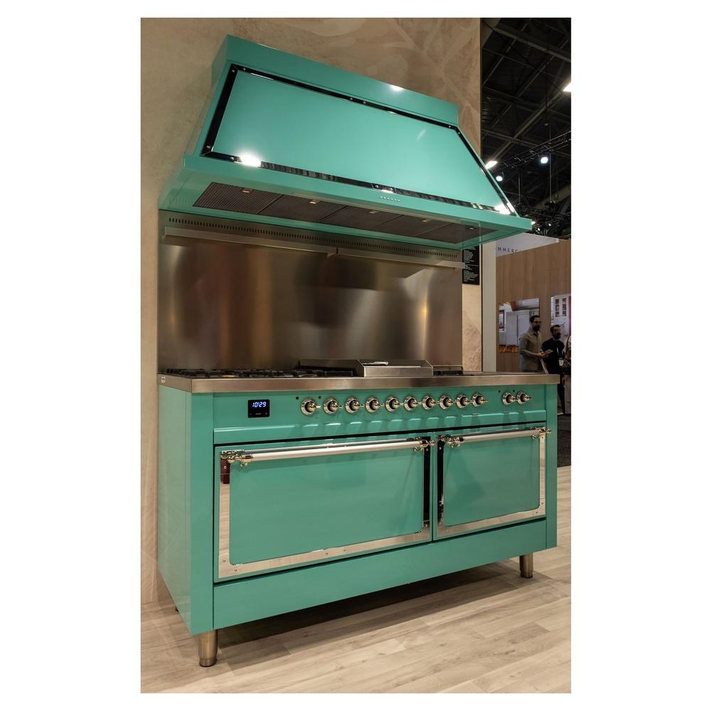 ILVE UN60FSQNMPRACLP Nostalgie II Noblesse 60 inch Dual Fuel Range (7 Sealed Burners + Griddle + French Top, Liquid Propane, Solid Door, RAL, Chrome)