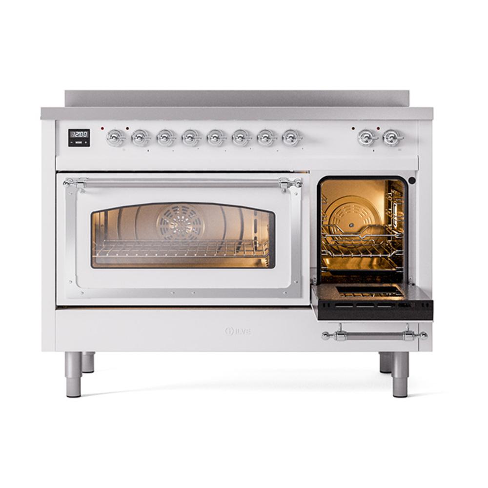 ILVE UNI486NMPWHC Nostalgie II Noblesse 48 inch Induction Range (Triple Glass Door, White, Chrome)