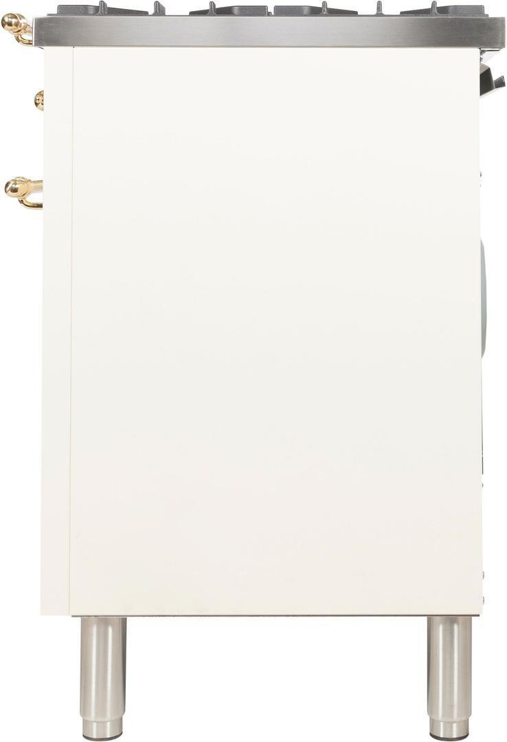 Nostalgie 40 Inch Dual Fuel Natural Gas Freestanding Range in Antique White with Brass Trim