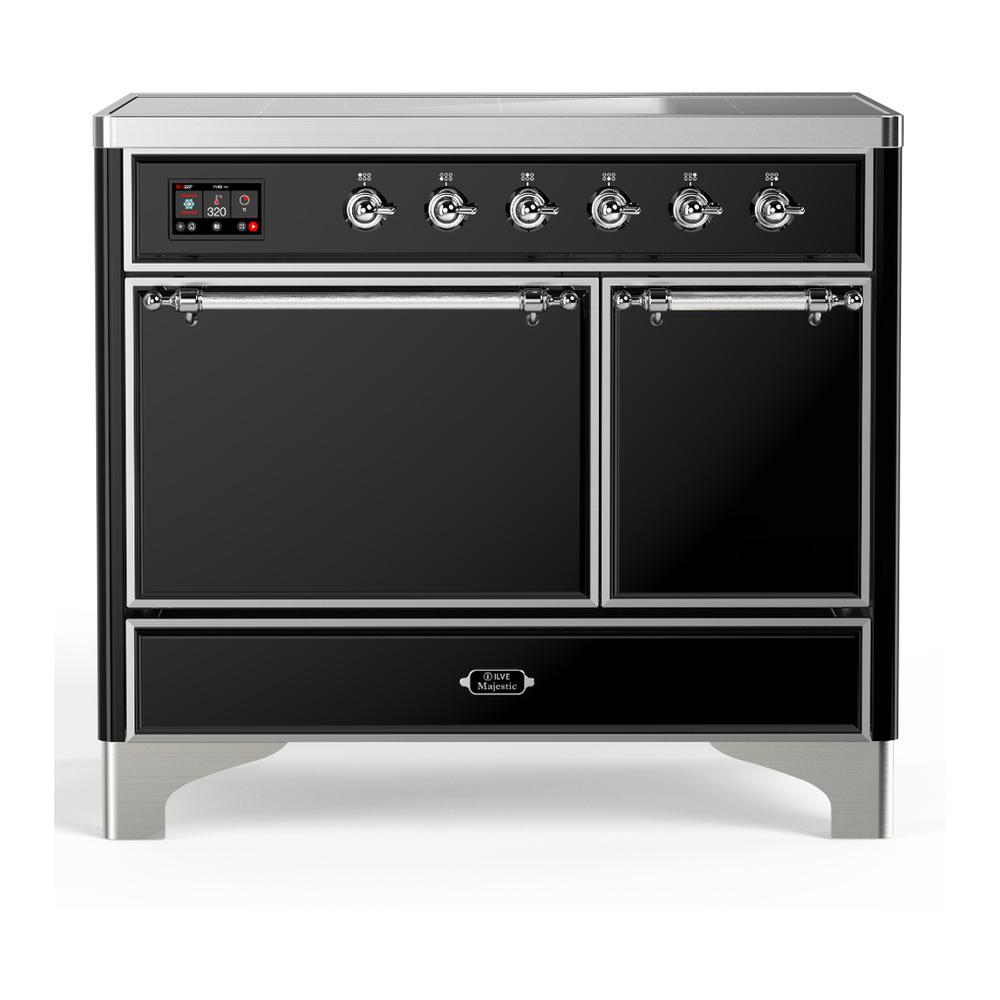 ILVE UMDIB40QNR3BKC Majestic III 40 inch Induction Range with 6 Elements, 3.82 cu. ft. Total Oven Capacity (Solid Door, Glossy Black, Chrome)
