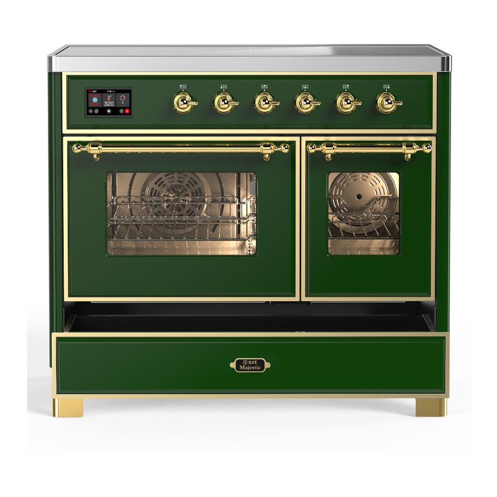 ILVE UMDIB40NR3EGG Majestic III 40 inch Induction Range with 6 Elements, 3.82 cu. ft. Total Oven Capacity (Triple Glass Door, Emerald Green, Brass)