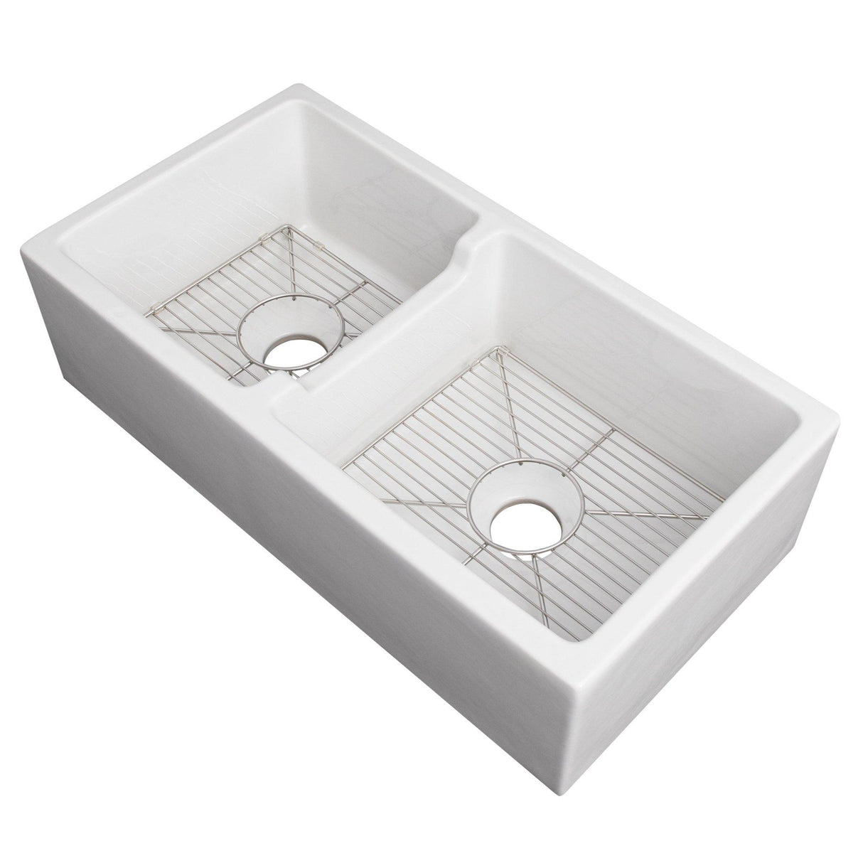 ZLINE 36" Palermo Farmhouse Apron Front Double Bowl Reversible Fireclay Kitchen Sink with Bottom Grid (FRC5121)