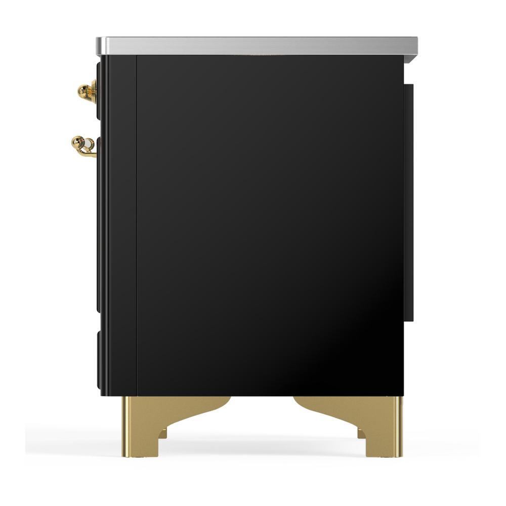 ILVE UMIB36QNR3BKG Majestic III 36 inch Induction Range with 6 Elements, 3.5 cu. ft. Total Oven Capacity (Solid Door, Glossy Black, Brass)