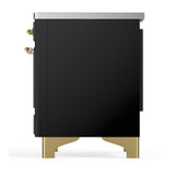 ILVE UMIB36QNR3BKG Majestic III 36 inch Induction Range with 6 Elements, 3.5 cu. ft. Total Oven Capacity (Solid Door, Glossy Black, Brass)