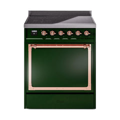 ILVE UNI304QNMPEGP Nostalgie II Noblesse 30 inch Induction Range (Solid Door, Emerald Green, Copper)