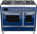 Majestic II 40 Inch Dual Fuel Liquid Propane Freestanding Range in Blue with Chrome Trim