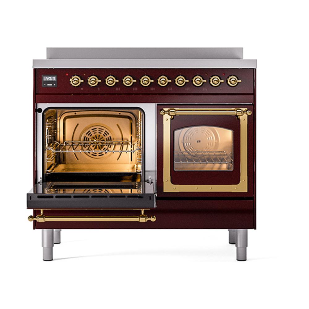 ILVE UNDI406NMPBUG Nostalgie II Noblesse 40 inch Induction Range (Triple Glass Door, Burgundy, Brass)