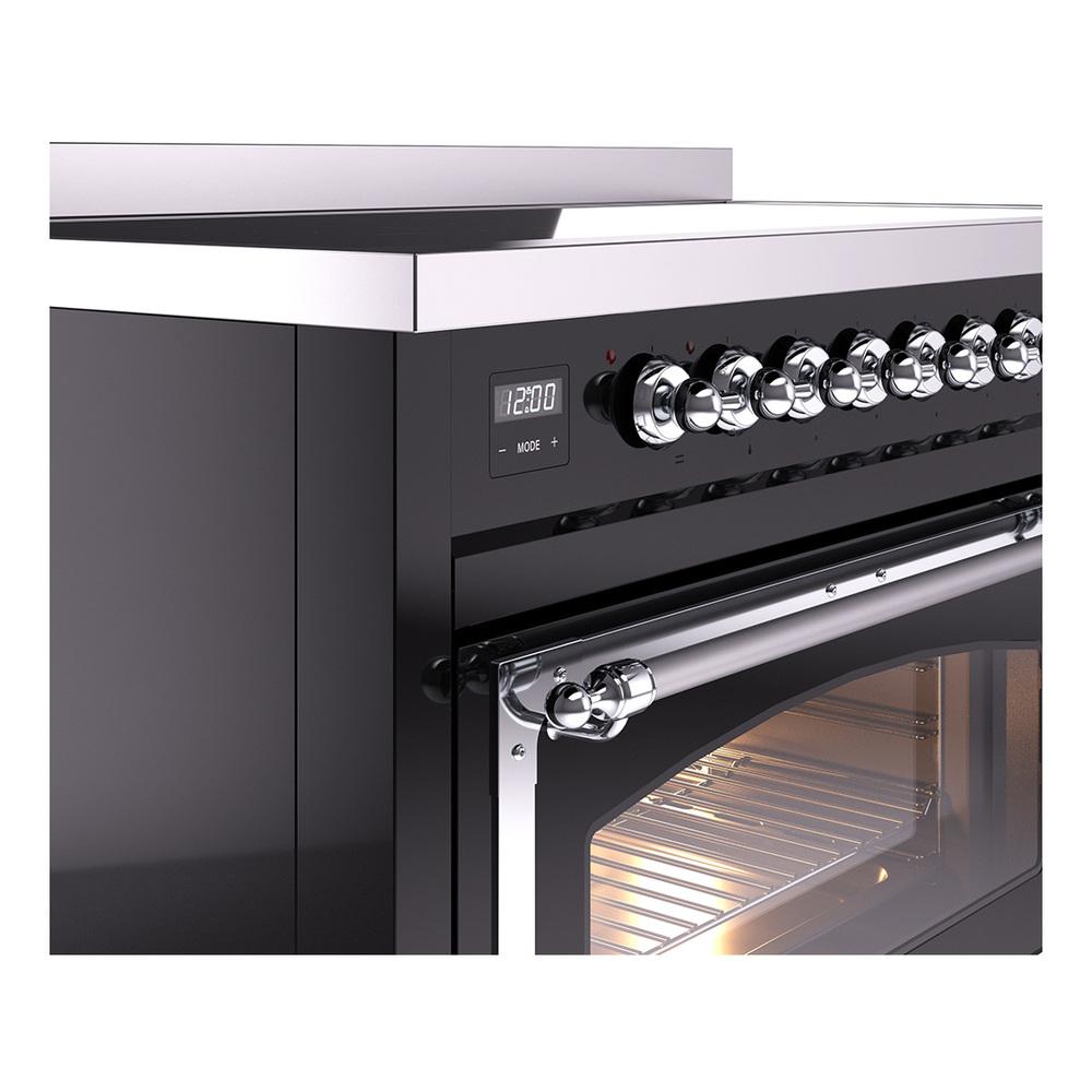 ILVE UNI486NMPBKC Nostalgie II Noblesse 48 inch Induction Range (Triple Glass Door, Glossy Black, Chrome)