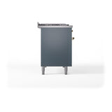 ILVE UN48FQNMPBGGLP Nostalgie II Noblesse 48 inch Dual Fuel Range (8 Sealed Burners + Griddle, Liquid Propane, Solid Door, Blue Grey, Brass)