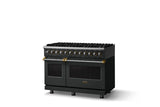48"W. Dual Fuel Range (Burner: 8b, Finish: Antique Bronze, Trim: Brushed Brass, Fuel: Natural Gas)