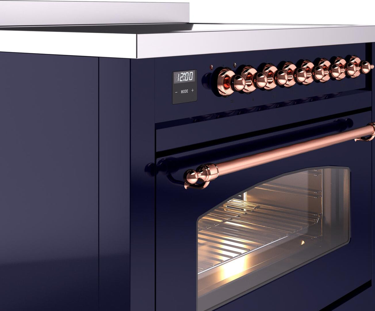Nostalgie II 36 Inch Electric Freestanding Range in Blue with Copper Trim