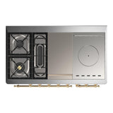 ILVE UM48FSQNR3EGGLP Majestic III 48 inch Dual Fuel Range with 5 Black Brass Burners, Griddle and French Top, Dual Function Burner up to 25,000 BTU (Liquid Propane, Solid Door, Emerald Green, Brass)