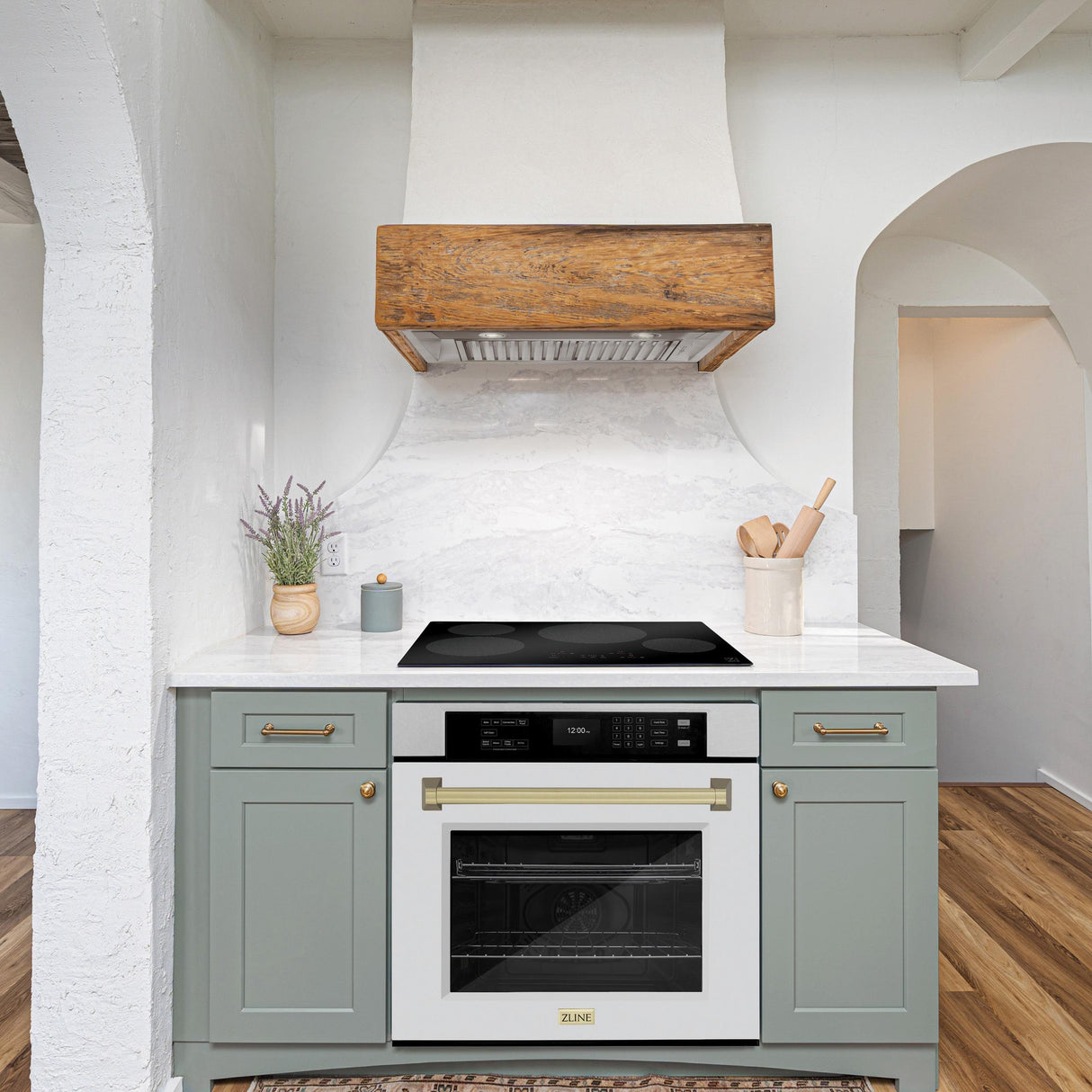 ZLINE 30 in. Autograph Edition Professional True Convection Single Wall Oven with Air Fry and Self Clean in DuraSnow' Stainless Steel with White Matte Door and Champagne Bronze Handle (WASSZ-WM-30-CB)