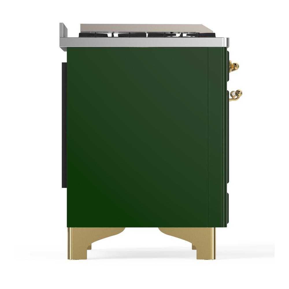 ILVE UM48FNR3EGGLP Majestic III 48 inch Dual Fuel Range with 8 Burners and Griddle, Dual Function Burner up to 25,000 BTU (Liquid Propane, Triple Glass Door, Emerald Green, Brass)