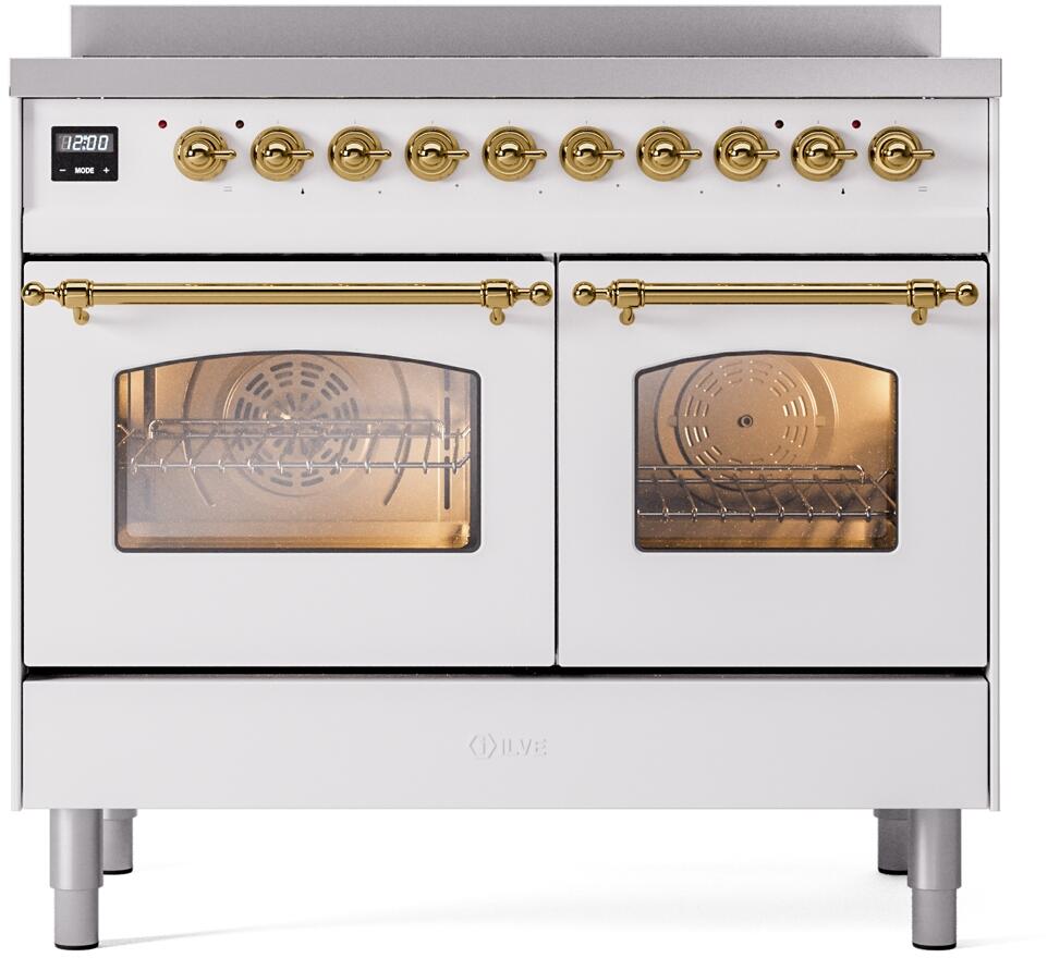 Nostalgie II 40 Inch Electric Freestanding Range in White with Brass Trim