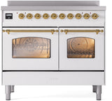 Nostalgie II 40 Inch Electric Freestanding Range in White with Brass Trim